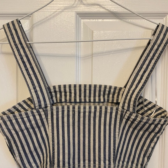 Zara Tank Top Crop Shirt Stripe Bra Top Blue Cream Denim Jean Fabric Small S NWT - Picture 8 of 10